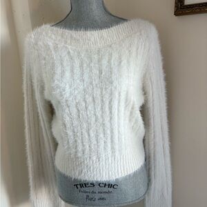 Women's Fuzzy White Sweater